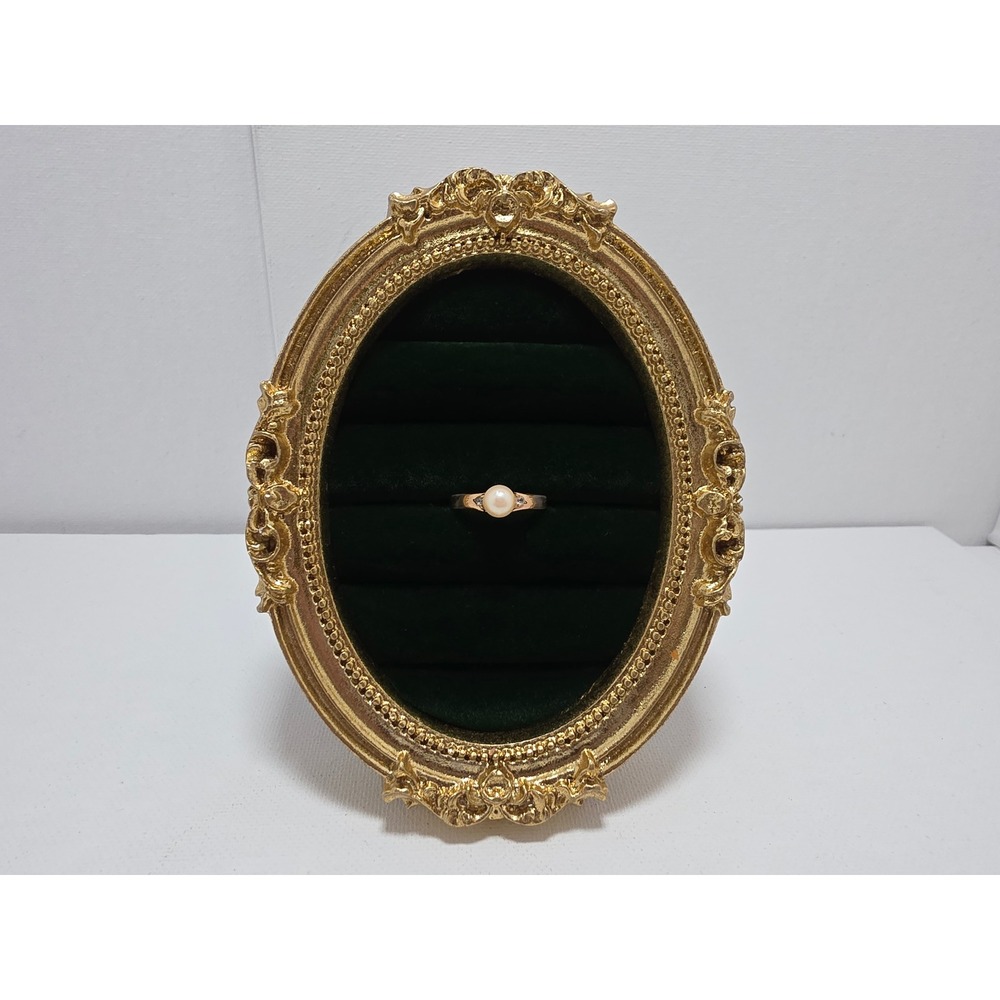Vintage 18k Electroplate Faux Pearl Accent Ring Gold Tone Size 7.5